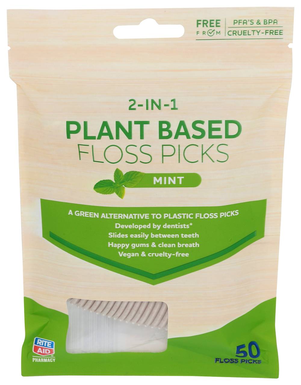 Rite Aid Plant Based Floss Picks Mint (50 ct)