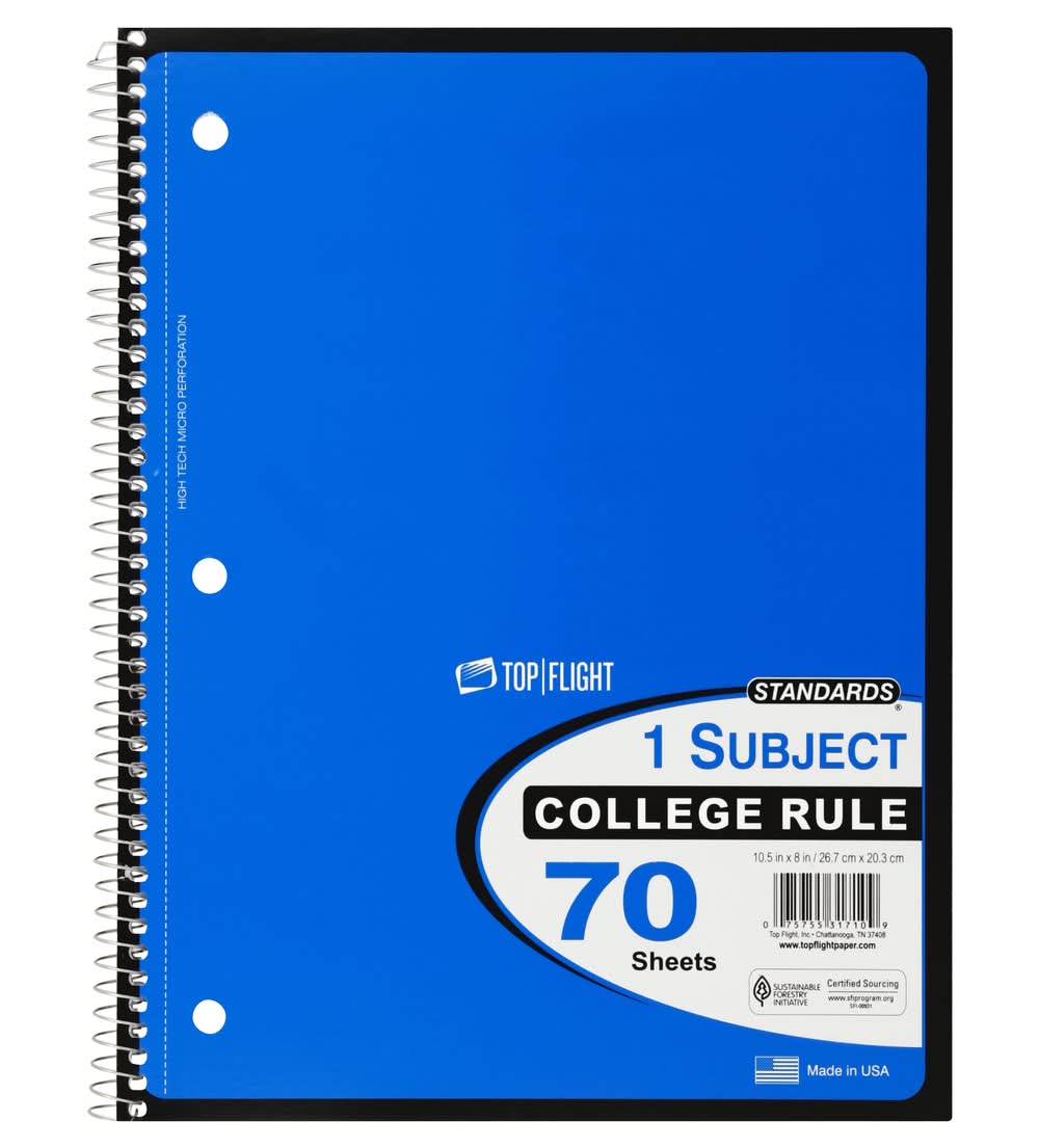 Top Flight Standards 1-subject Notebook, 70 Sheets (9.6 oz)