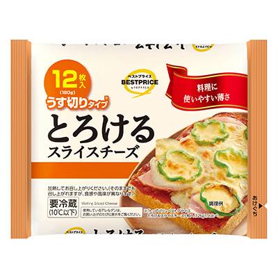 トップバリュ　ベストプライス　とろけるスライスチーズ　うす切りタイプ　１５ｇ×１２枚入