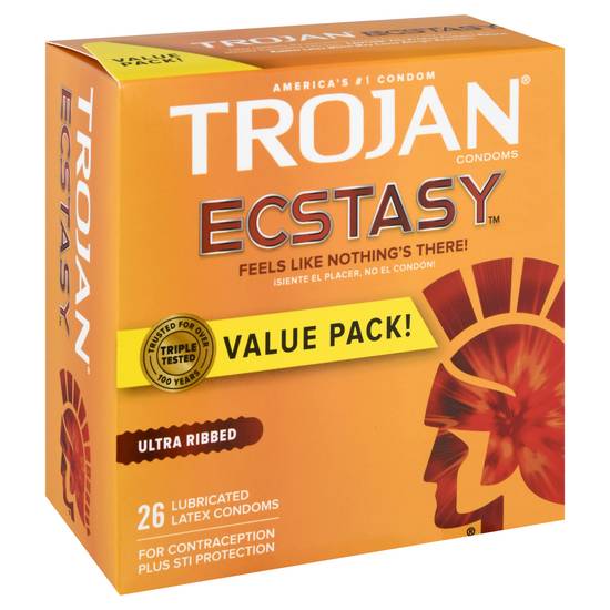 Trojan Ecstasy Ultra Ribbed Lubricated Latex Condoms (26 ct)