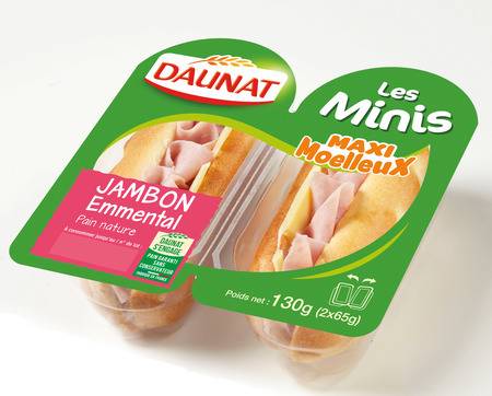 Sandwichs mini jambon emmental DAUNAT - les 2 sandwichs de 65 g