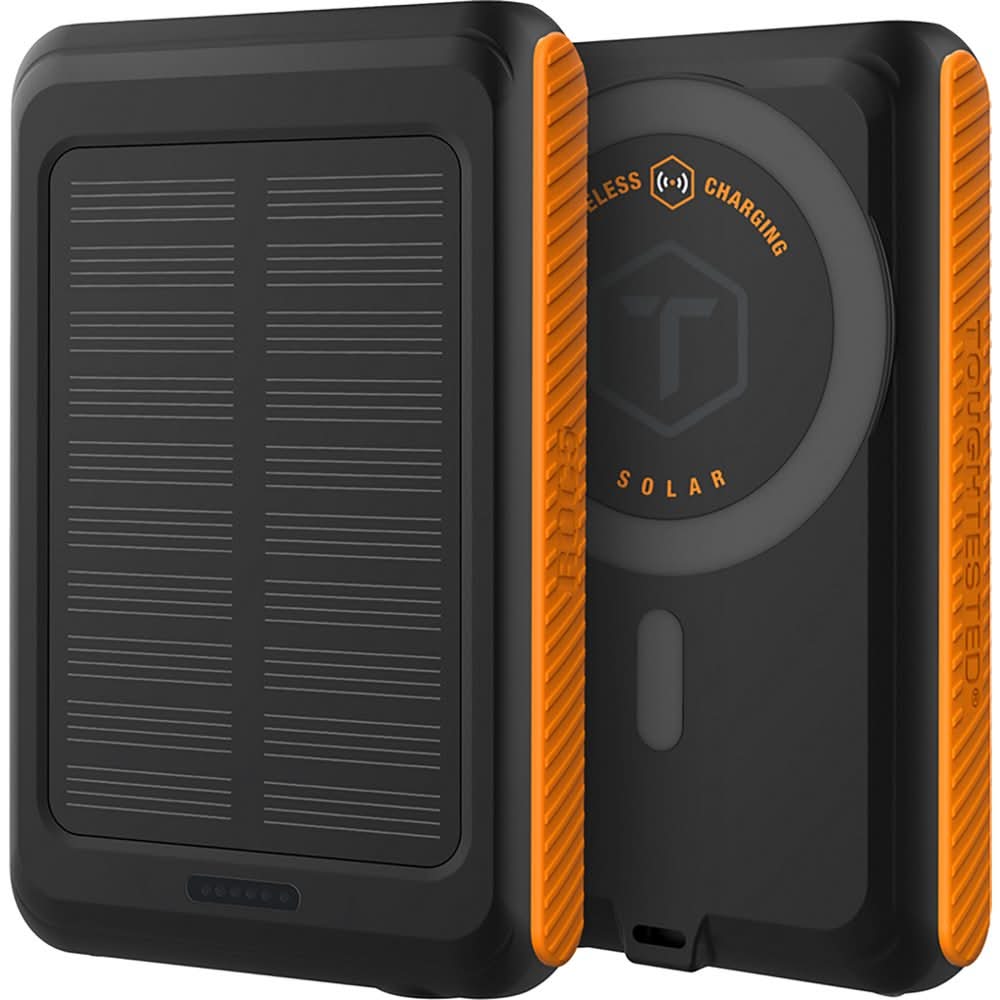 Tough Tested Solar Power Bank with Magnetic Charging, Black / Orange