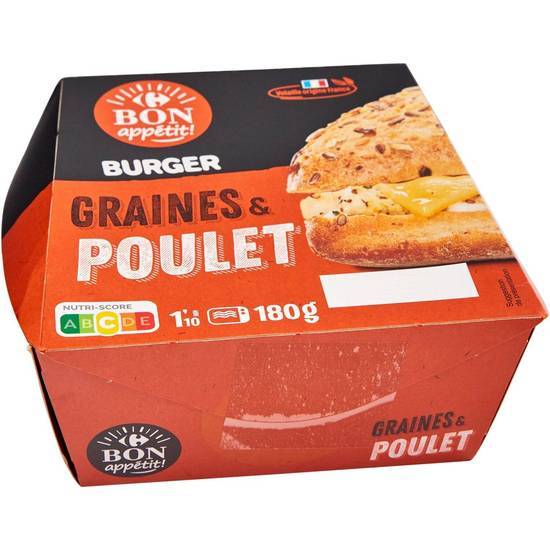 Carrefour Bon Appétit - Burger surgelé, graines & poulet (180g)