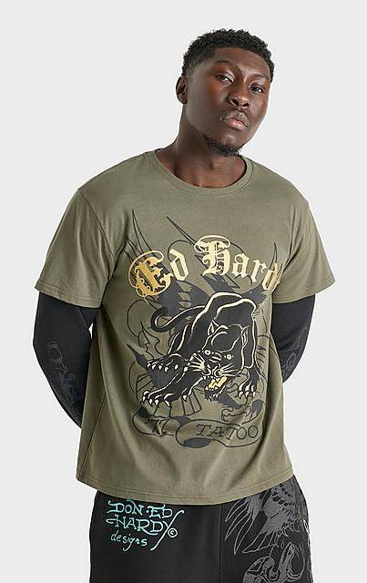 Men'S Ed Hardy Crouching Panther Hang Down Thermal Long-Sleeve T-Shirt (Medium)