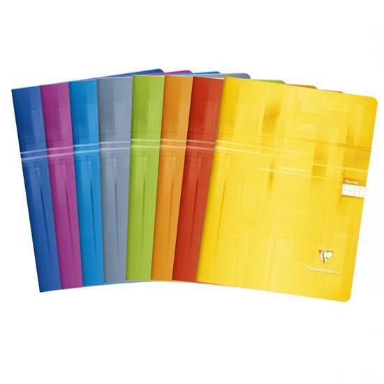 Clairefontaine - Grand cahier piqure grands carreaux 24x32cm 96 pages couverture pelliculee 6 coloris assortis