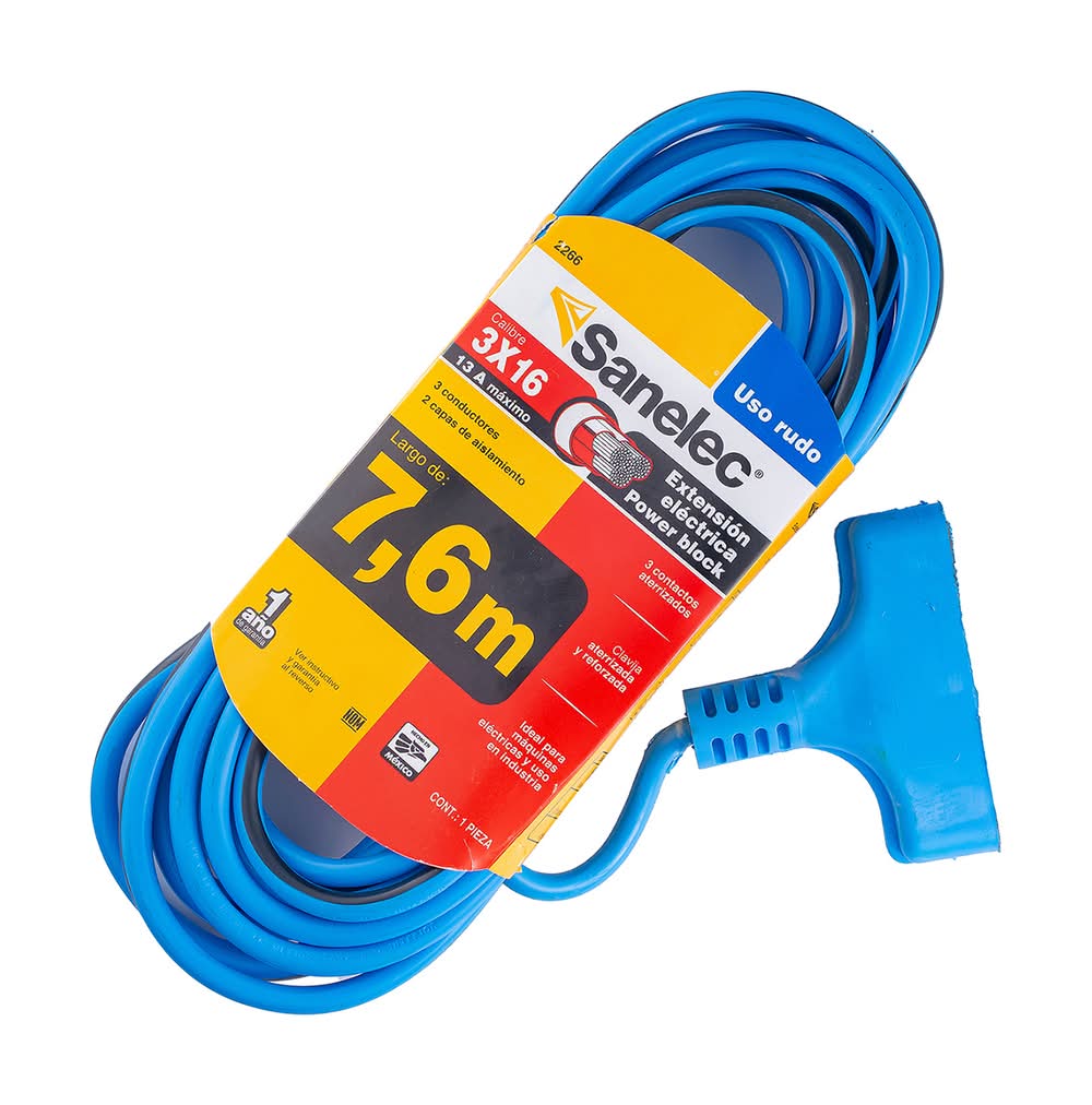Sanelec · Extensión eléctrica power block calibre 3x16 tension 13 a, 7.6 m