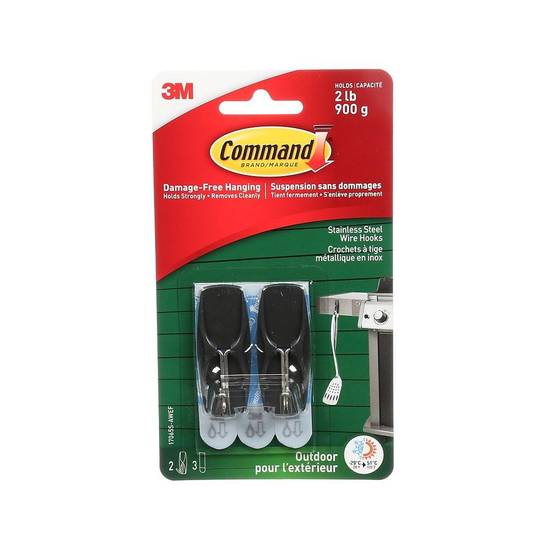 Command Outdoor Stainless Steel Wire Hooks With Foam Strips, 17065s-awef