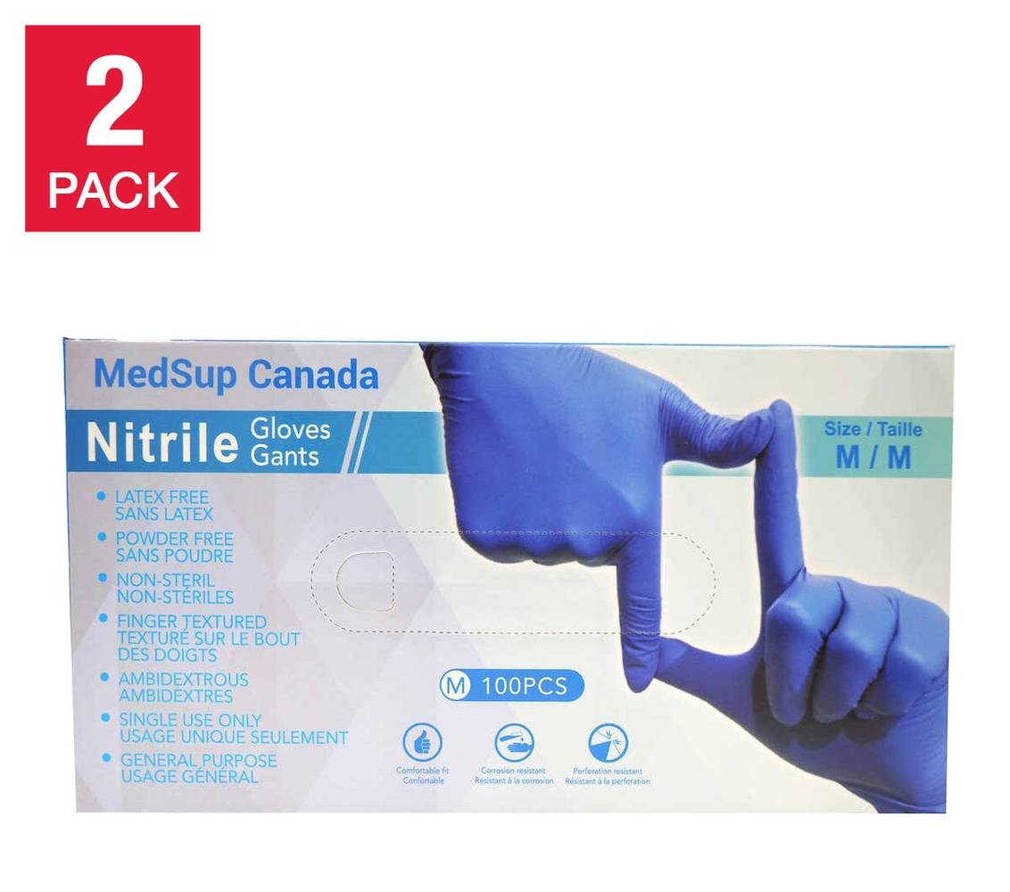 Medsup - Gants Nitrile, Paquet De 2, 100 Unités, Moyen / Medsup Nitrile Gloves, 2-Pack, 100 Count, Medium