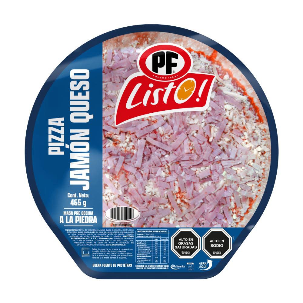 PF Alimentos · Listo! pizza congelada - Jamón-Queso (465 g)