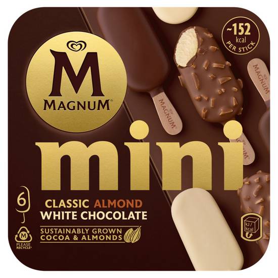 Magnum Mini Ice Cream Sticks Classic, Almond & White Chocolate 6x 55 ml