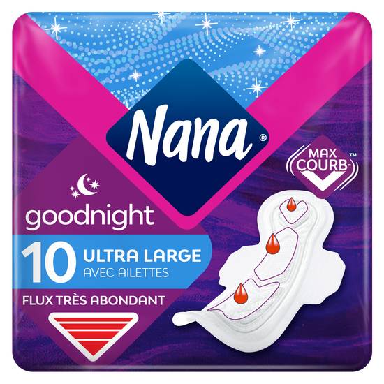 Nana - Serviettes hygiéniques ultra goodnight avec ailettes (10 pièces)
