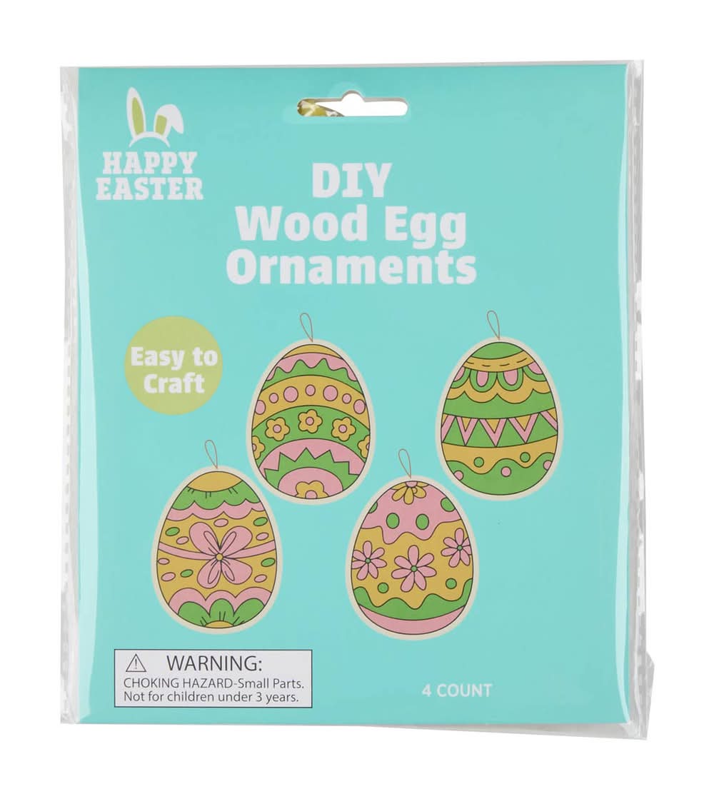 Happy Easter Diy Wood Egg Ornaments 4 Ct Assorted