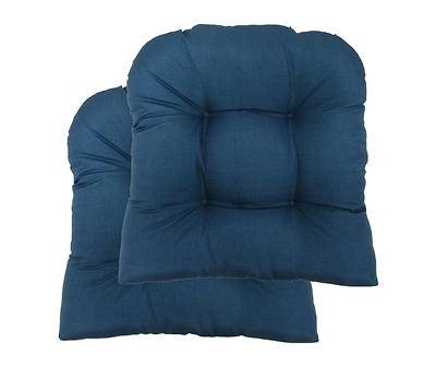 Navy Tufted Outdoor Wicker Seat Cushions, 2-Pack