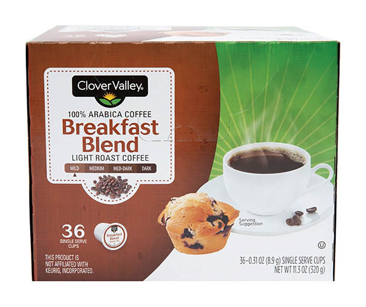 Clover Valley Breakfast Blend Light Roast Coffee Pods 36 Ct