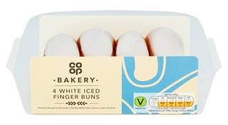 Co-op Bakery 4 White Iced Finger Buns