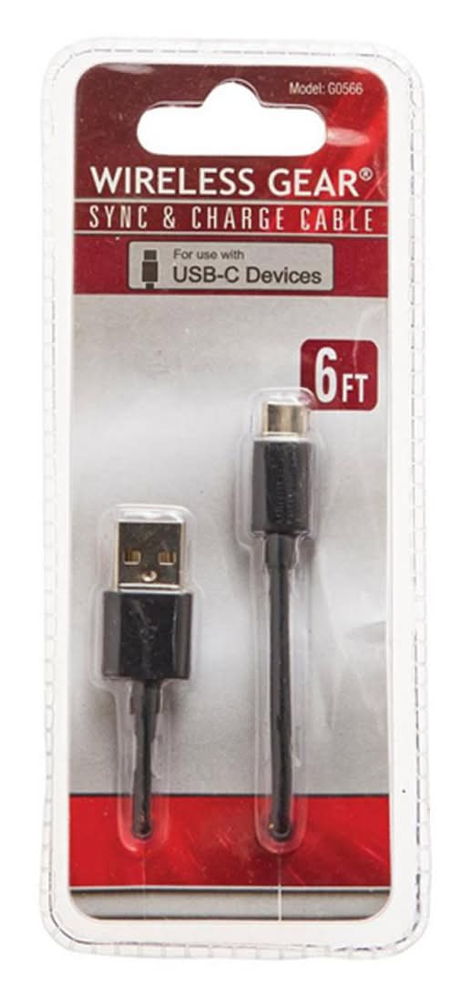 Wireless Gear Sync & Charge Cable For Usb-C Devices, 6 ft, Black