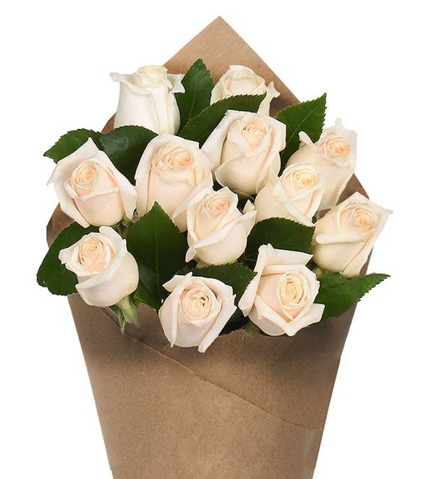 Dozen Rose Bunch - White
