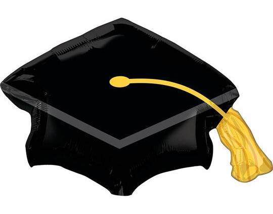 Inflated 31" Black Graduation Cap Foil Balloon