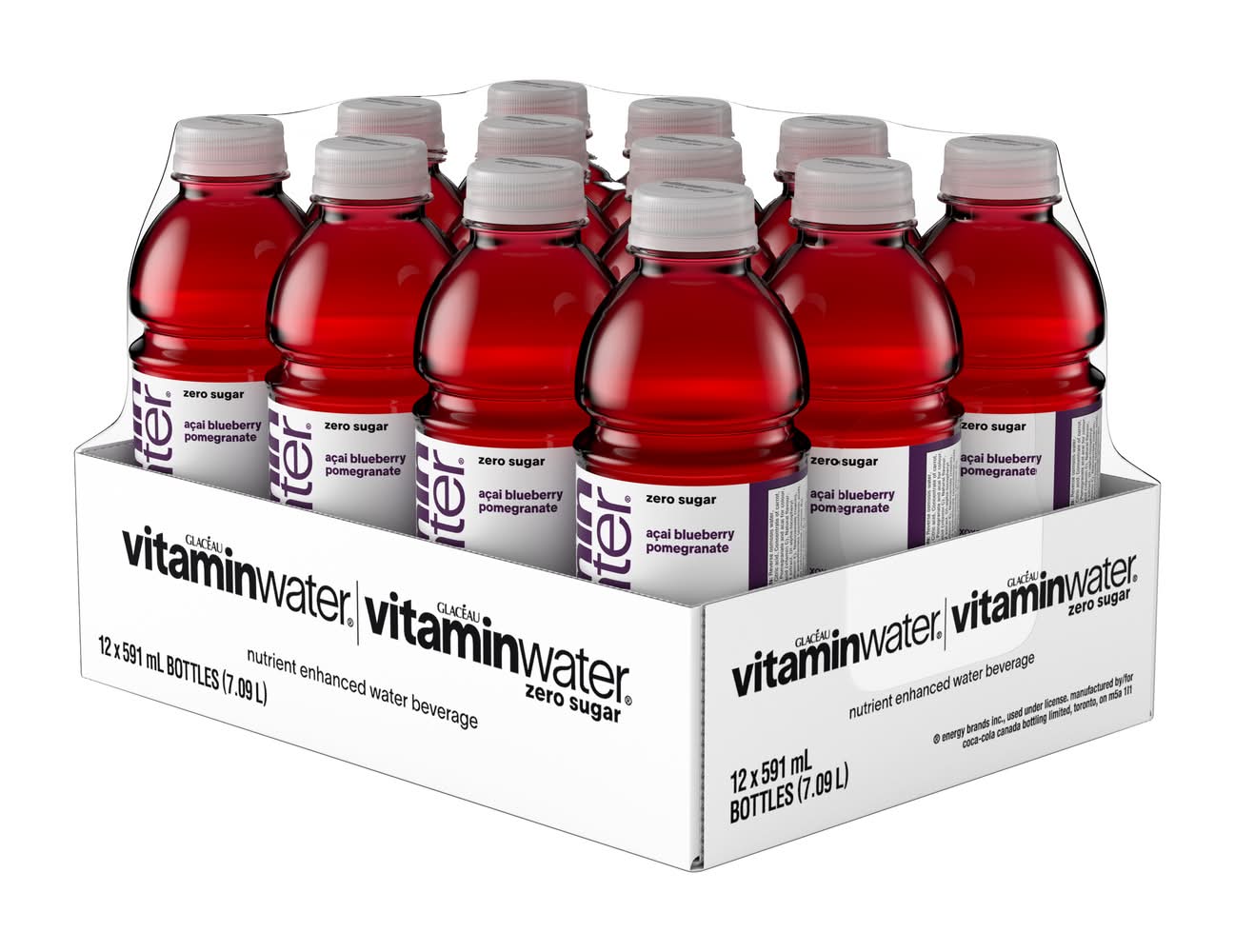 Vitaminwater Zero Sugar Xoxox Nutrient Enhanced Water, Acai Blueberry Pomegranate (12 x 591 ml)