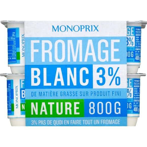 Monoprix Fromage Blanc 3% Nature Les 8 Pots De 100G