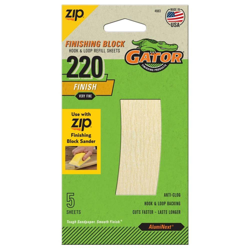 Gator Very Fine 220-Grit Sheet Sandpaper 3-in W x 5.25-in L 5-Pack | 4983