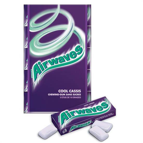 Chewing-gum s/ sucres Cool Cassis AIRWAVES - les 5 paquets de 14 g