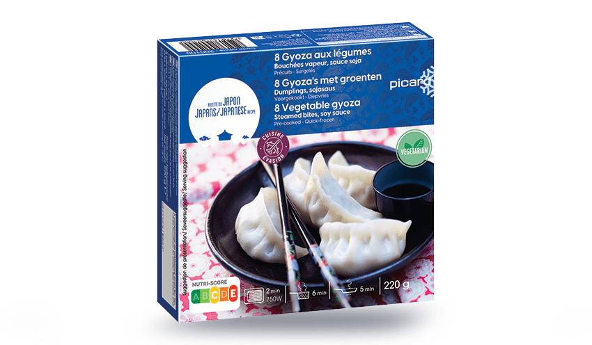 8 gyoza aux légumes, bouchées vapeur, sauce soja