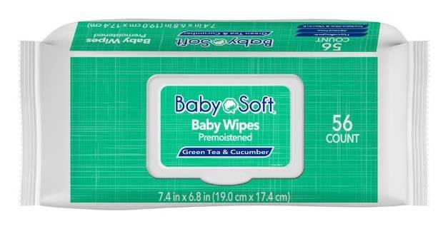 Baby Soft Premoistened Baby Wipes, 7.4x6.8 in (56 ct)