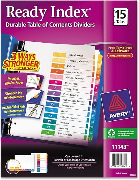 Avery Ready Index 1-15 Tab Binder Dividers With Customizable Table Of Contents