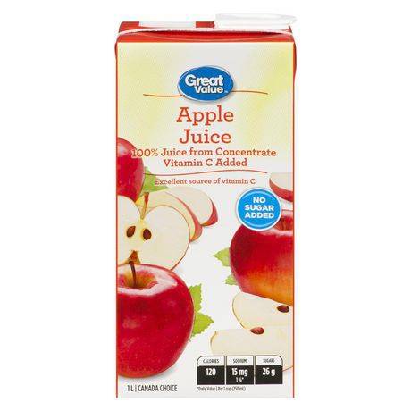Great Value Pure Apple Juice From Concentrate Vitamin C 100% (1 L)