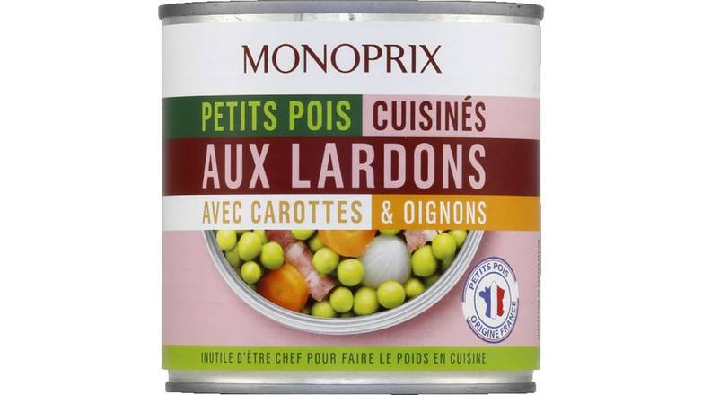 Monoprix - Petits pois cuisinés aux lardons avec carottes et oignons