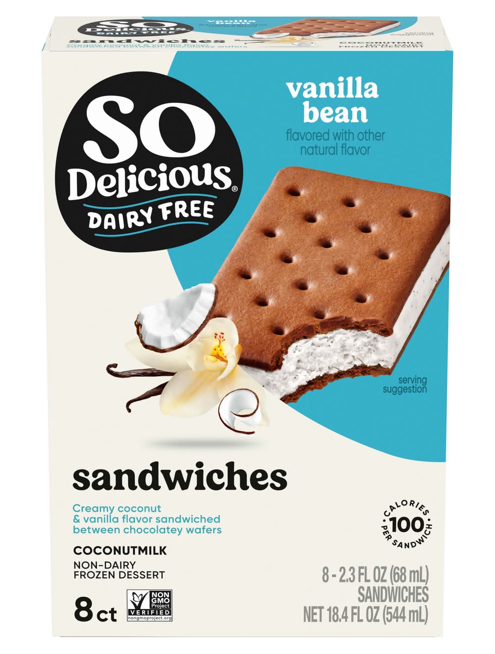 So Delicious Ice Cream Sandwiches, Vanilla Bean-Coconutmilk (8 x 2.3 fl oz)