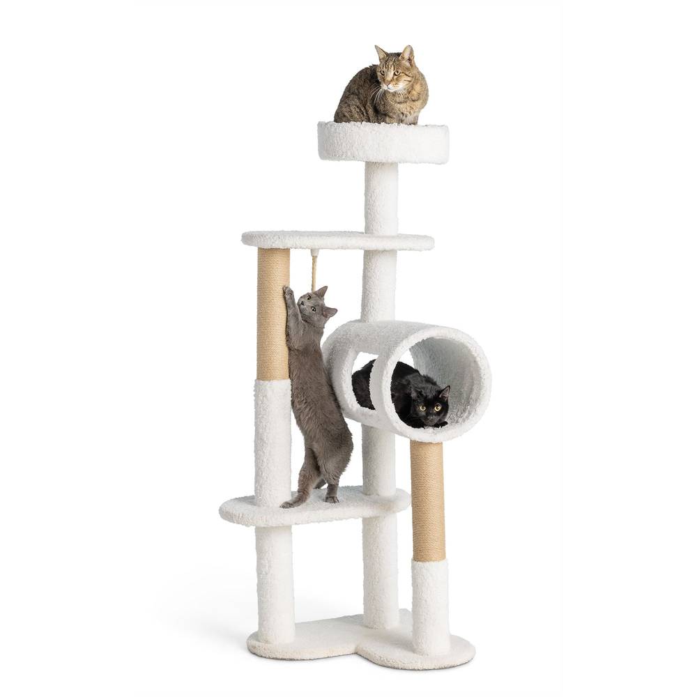 Whisker City® 60-in Sherpa Cat Tower with Condo Tunnel (Color: Tan)