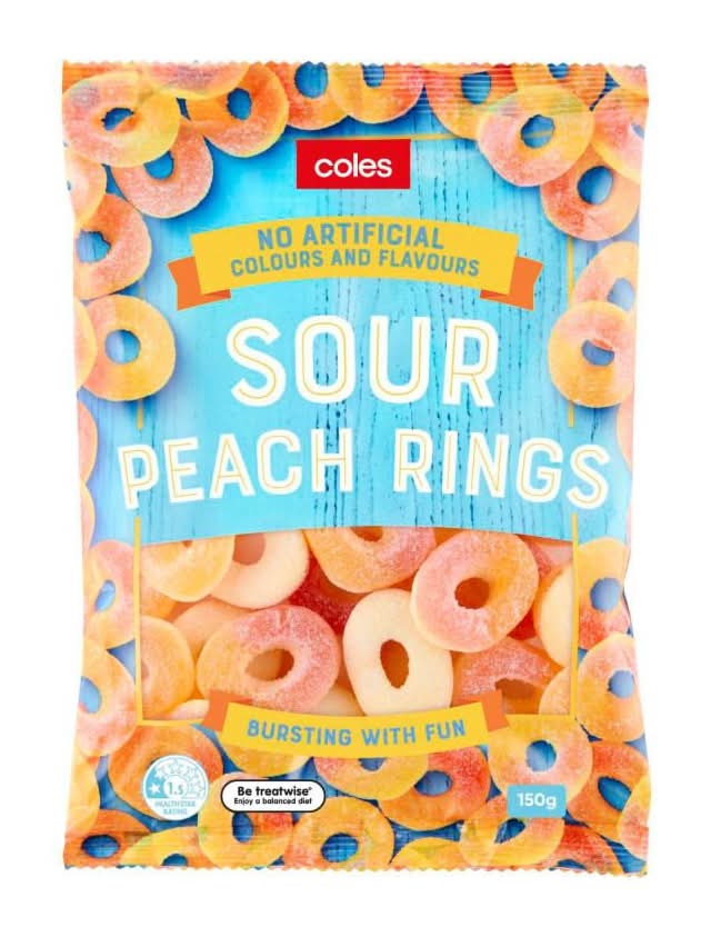 Coles Sour Peach Rings (150g)
