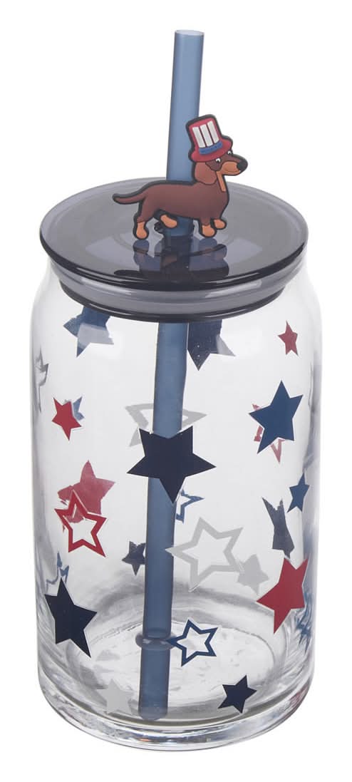 Patriotic Glass Tumbler With Straw And Topper 16 Oz