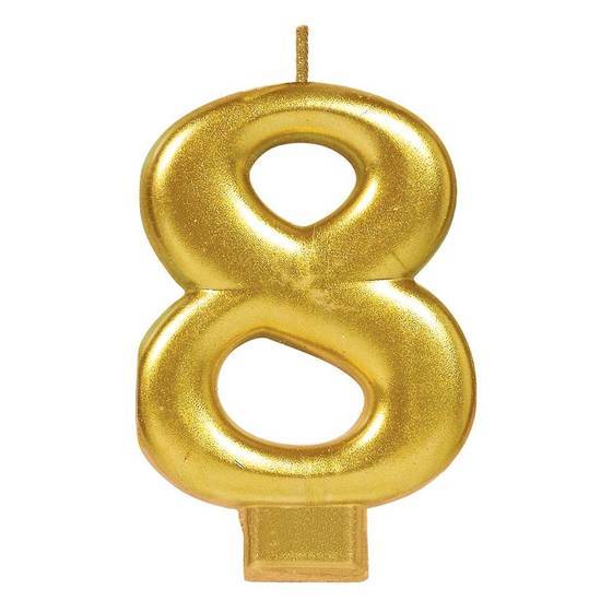 Amscan Numeral #8 Metallic Candle - Gold (unit)