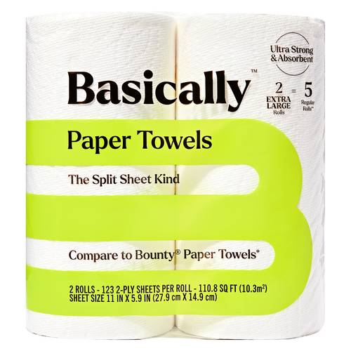 Basically, Split Sheet Extra Large Paper Towels, 11x5.9 in (2 ct)