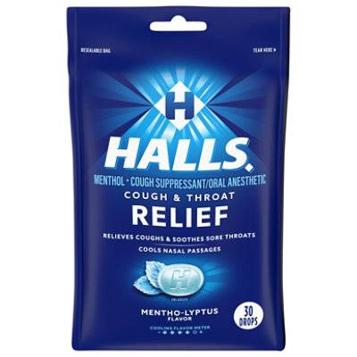 Halls Cough Suppressant Drops Triple Soothing Action Menthol-Lyptus - 30 Count