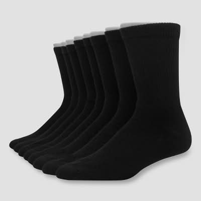 Hanes Cushion Crew Socks With Freshiq, Men, 6-12, Black (8 ct)