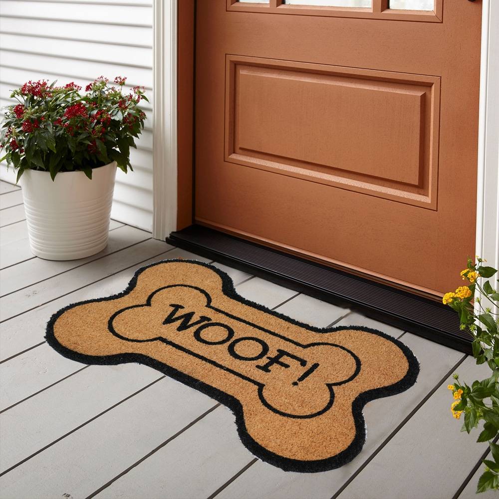 Style Selections 1-1/2-ft x 2-1/2-ft Natural Coir/Latex Irregular Indoor or Outdoor Decorative Door Mat | WG-1830-WOOFBONE