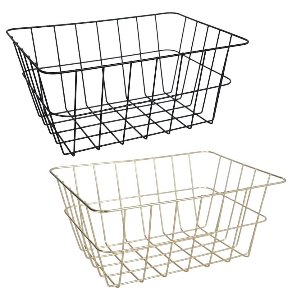 Essentials Wire Rectangular Basket, Black-Gold