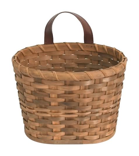 Hanging Chipwood Basket With Faux Leather Handle By Ashland
