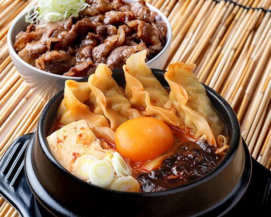 シビ辛餃子スンドゥブ～ミニカルビ丼セット～ Numbing Spicy Dumpling Sundubu with Mini Kalbi Rice Bowl Set