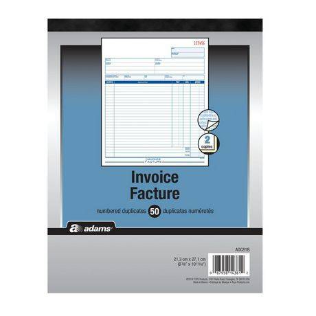 Adams 2 Part Invoice Book, Bilingual