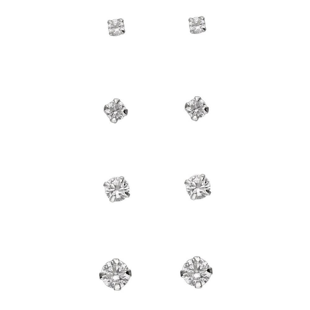 I Am Jewelry Zirconia Stud Earring Set, Silver (8 ct)