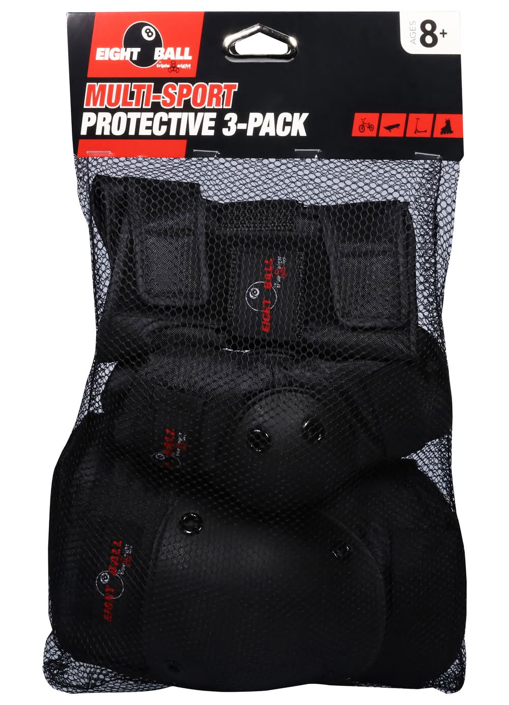Eight Ball Multi-Sport Protective Knee & Elbow Pads/Wrist Guards Ages 8+, Black