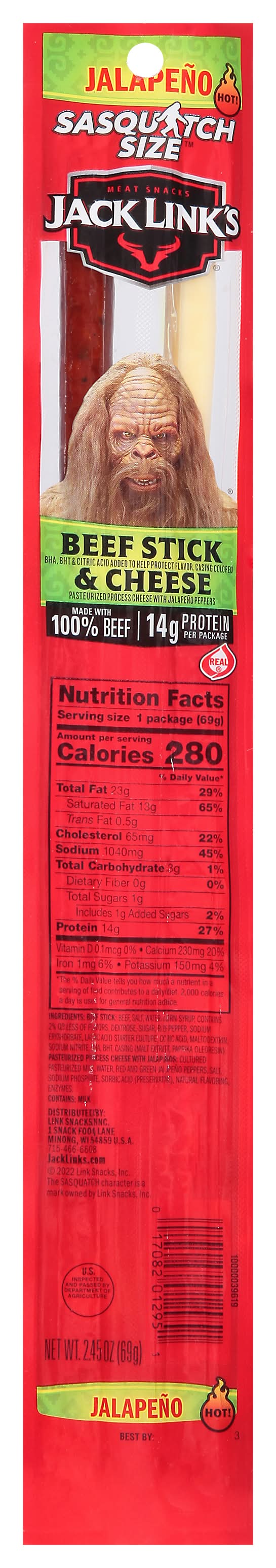 Jack Link's Jalapeno Combo, Beef Stick & Cheese (2.45 oz)