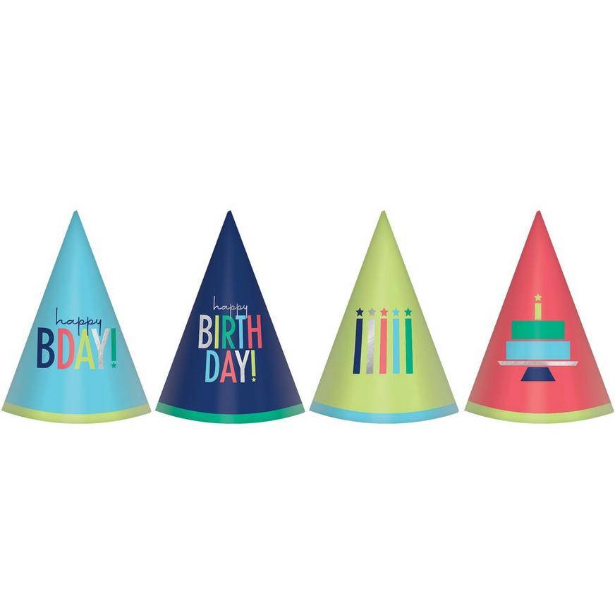 Party City Modern Birthday Mini Cardstock Party Hats, Assorted (12 ct)