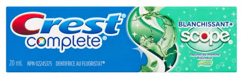 Crest Blanchissant Avec Scope Menthe Fraîcheur Dentifrice 20 Ml / Crest Toothpaste Whitening Plus Scope Minty Fresh 20 ml