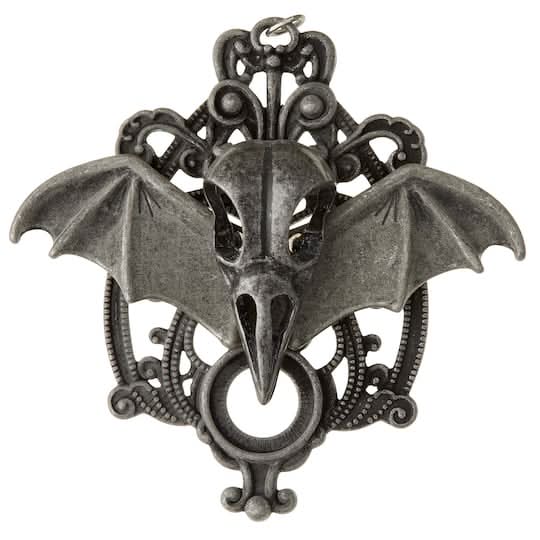 Bead Landing Found Objects Oxidized Bat Pendant, 70mm x 71mm, Silver